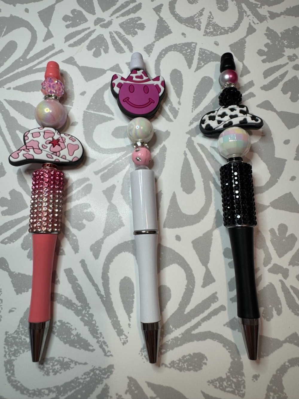 Stylish Beaded Hat Top Pen - Pink, White, Black